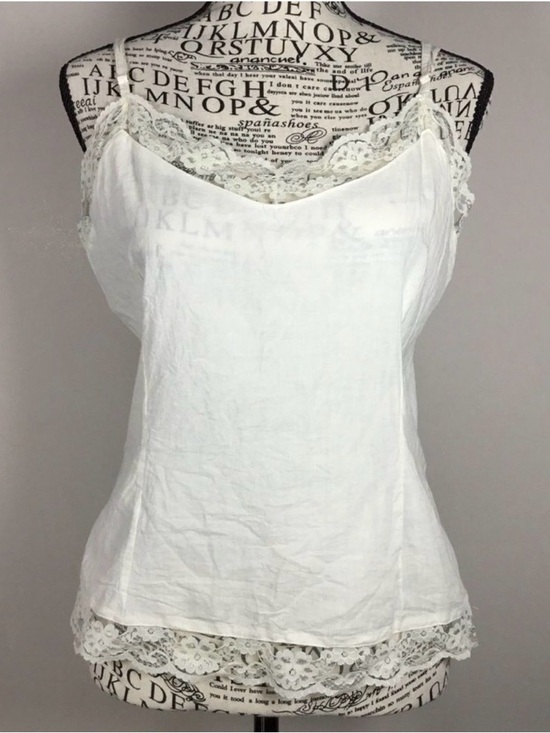 Tops - Creamy 100% cotton lace camisole spaghetti straps vintage fairy XL y2k